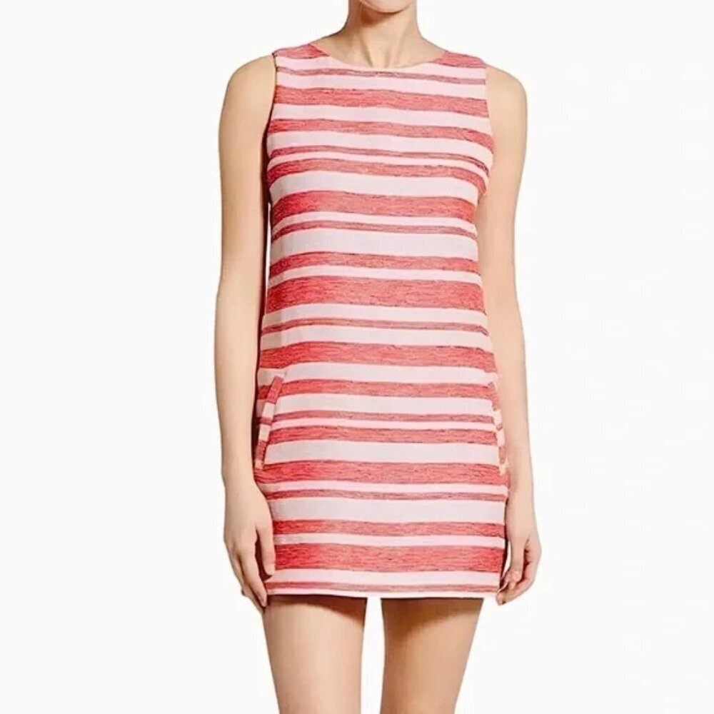 Cupcakes & Cashmere Coral Striped Jacquard Shift Dress XS NWOT